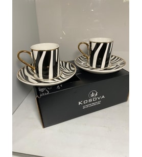 Zebra Desen 2Li Porselen Kahve Fincanı