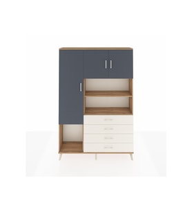 Arges Dolap 7 Raflı 4 Çekmeceli 3 Kapaklı 132x30x195 Çam-Antrasit/Aytaşı