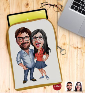 BK Gift Kişiye Özel Sevgililer Karikatürlü Taşınabilir Koruyucu Tablet Kılıfı & Organizer Çanta - Sarı-105