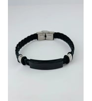 Siyah Deri / Çelik Erkek Deri Bileklik 20 Cm - Ebl0031