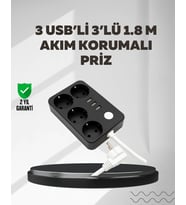 4.1A Hızlı Şarjlı Akım Korumalı 4 Priz ve 3 USB Çıkışlı Priz
