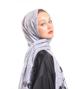 Geometrik Desen Pavia Seri Şal Eşarp Askısı ile Birlikte 75x200 cm Gri-75x200