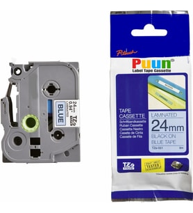 PUUN®Brother P-Touch TZE-551 24MM x 8m Mavi Üzerine Siyah Muadil Laminasyon Etiket Şeridi (Çok Renkli)