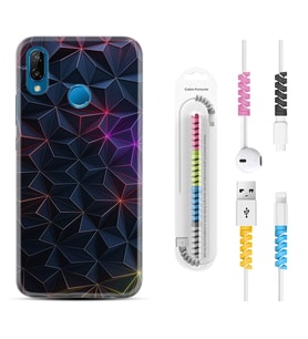 Huawei P20 Lite Mate 10 20 Lite Pro P40 Lite KılıfKablo Koruma Spiral Silikon Renkli Prizmalar 1783