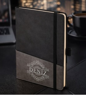 BK Gift Kişiye Özel Siyah Termo Deri Defter -12, Kartvizit Bölmeli, Çizgili Ivory Kağıt