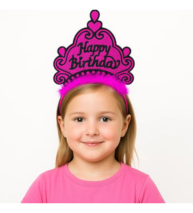 Fuşya Happy Birthday Doğum Günü Prenses Tacı
