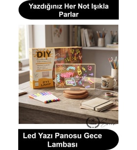 #LedYazıPanosu DIY Işıklı Not Tahtası Gece Lambası Akrilik Masaüstü Mesaj Levhası 7 Renk Kalem 6 Çiz