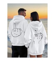 Oversize Hoodie Grafik El Çizimi Baskılı – Unisex Kapüşonlu Sweatshirt Streetwear 2'li Set (Beyaz)