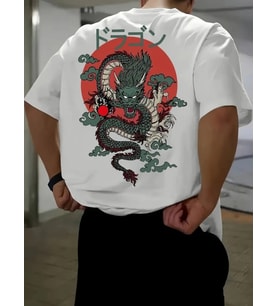 Baskılı Oversize Bisiklet Yaka T-shirt - Beyaz