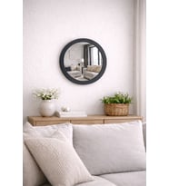 Ahşap Yuvarlak Ayna 36 CM - Antre Hol Banyo Mutfak Salon Wc Aynası - Doğal Ahşap Çerçeveli (Antrasit)