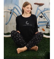 Pijamoni Kadın Milan Büyük Beden Bisiklet Yaka Uzun Kol İnce Pijama Takımı 7666/21 - 1 Adet (Siyah)