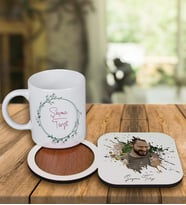 Kişiye Özel Tasarım Kupa Bardak Ve Fotoğraflı Ahşap Bardak Altlığı 99177 (Krem)