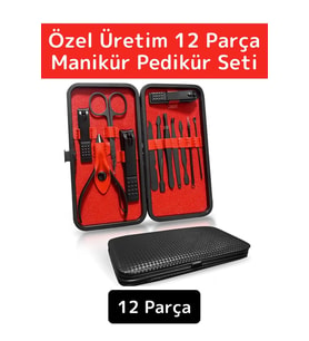 Premium Yüksek Kaliteli Çelik El Yüz Ayak Bakım Çantalı 12 Parça Manikür Pedikür Seti