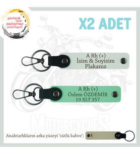 Hız Tutkunlarına Özel İsim Plaka ve A Rh (+) Kan Grubu Yazılı Deri x2 Anahtarlık Set, Yeşil-Beyaz-SK