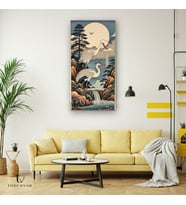Dikey Panoramik Kanvas Tablo Turna Kuşları Ve Doğa Manzara Tablosu Ev Ofis Duvar Dekoru