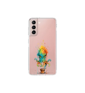 Samsung Galaxy S21 ile uyumlu Splash ahtapot tasarımlı şeffaf silikon kılıf