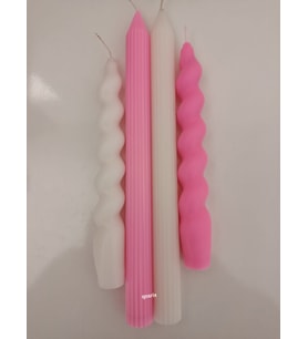 qosrix 4'lü Beyaz Pudra Pembe Italyan Burgulu Şamdan Soya Mumu Doğal Kokulu Uzun Çubuk Konik Burgu Spiral Mum
