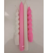 qosrix 4'lü Beyaz Pudra Pembe Italyan Burgulu Şamdan Soya Mumu Doğal Kokulu Uzun Çubuk Konik Burgu Spiral Mum
