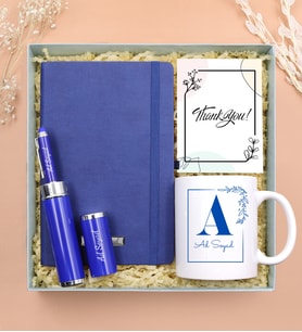 Kişiye Özel Defter & Özel Kutusunda Touch Pen & Baskılı Kupa Hediye Seti (Mavi)