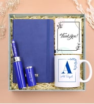 Kişiye Özel Defter & Özel Kutusunda Touch Pen & Baskılı Kupa Hediye Seti (Mavi)