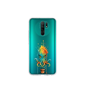Redmi 9 ile uyumlu Splash ahtapot tasarımlı şeffaf silikon kılıf