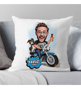 Kişiye Özel Motorcu Adam Karikatürlü Yastık