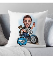 Kişiye Özel Motorcu Adam Karikatürlü Yastık