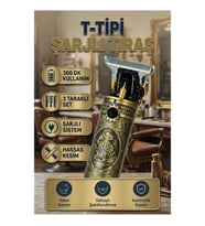 T Tipi Metal Başlıklı Şarjlı Saç Sakal Kesme Makinesi – 300 Dakika Kullanım 3 Taraklı