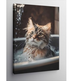 Kanvas Tablo Küvette Banyo Yapan Kedi