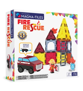 MAGNA-TILES Fire Rescue İtfaiye Manyetik Bloklar 27 Parçalı Çek-Bırak Araçlı ve Aksiyon Figürlü Mace