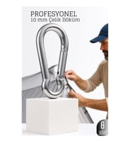 Mey İthalat® Çelik Yan Açılır 6 LI Karabina -10 mm Kamp, Tırmanış ve Günlük Kullanım İçin Güvenli Ki
