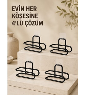 Delmeden Monte Tuvalet Kağıdı Askısı Siyah Metal Yapışkanlı Banyo Kağıtlığı 4’lü Set