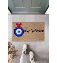 Dormot Modern Baskı - Maşallah Hoş geldiniz Karşılama Kapı Önü Paspası (Bej)