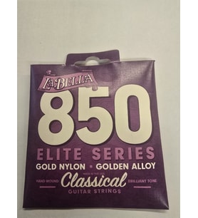La Bella Strings 850 Elite Serisi Klasik Gitar Tel Seti Gold Sarım ve Şeffaf Naylon, Parlak ve Zengin Tonlar, Üst Seviye Çalım