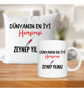 Dünyanın En İyi Hemşiresi Baskılı Kişiye Özel Kupa Bardak Ve Saten Yastık