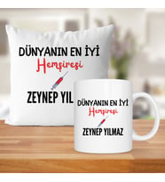 Dünyanın En İyi Hemşiresi Baskılı Kişiye Özel Kupa Bardak Ve Saten Yastık