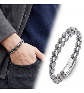 Moncuk Design Çelik Halatlı Elmas Kesim Hematit Ayarlanabilir Bileklik 33512B20D2