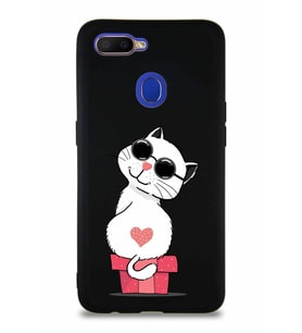 Oppo A12 Soft Premier Kapak Coolcat Tasarımlı Silikon Kılıf - Siyah (Şeffaf)