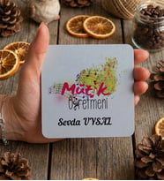 Kişiye Özel Müzik Öğretmeni Bardak Altlığı Öğretmenler Günü Hediyesi (Beyaz)