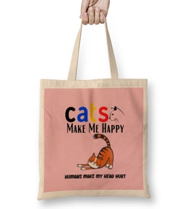 Funny Cat Lover Gifts For Women Men Kids Bez Çanta Uzun Saplı