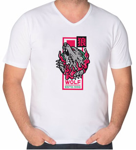 BK Gift Kurt Tasarımlı V Yaka Tişört-1 (Beyaz)
