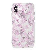 Apple iPhone XS MaxKamera Korumalı Tıpalı Kapak Floral Pudra Tasarımlı Şeffaf Kılıf
