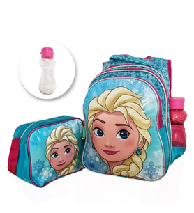Mavi Frozen Elsa Sırt Çantası + Beslenme + Suluk - Elsa İlkokul Çantası Karlar Ülkesi Okul Çantası (Karışık)