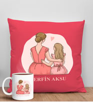 BK Gift Kişiye Özel İsimli Anneler Günü Tasarımlı Kırmızı Kırlent Yastık ve Kupa Seti, Anneye Hediye, Ev Dekorasyonu, Anneler Günü Hediyesi-5