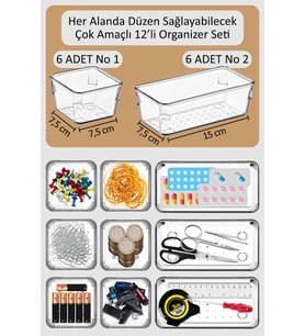 12'li Organizer Çekmece İçi Düzenleyici Kutusu, Çok Amaçlı Saklama Seti