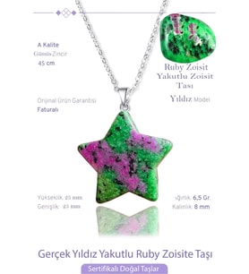 Sertifikalı Gerçek Yıldız Model Ruby Yakutlu Zoisite Taşı Kolye (Anyolit Taşı)