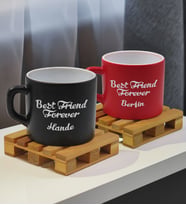 BK Gift Kişiye Özel İsimli Best Friend 2’li Siyah ve Kırmızı Renkli Middle Çay & Kahve Fincanı-1, Arkadaşa Hediye, Sevgiliye Hediye