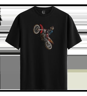 Moto Jump - %100 Pamuklu Erkek Siyah Tişört - Premium Quality (Siyah - Beyaz)