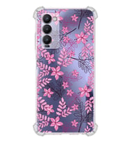 PrintiFy Tecno Camon 18P Uyumlu Köşe Korumalı Floral Pembe Tasarımlı Şeffaf Silikon Kılıf