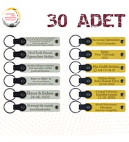 Beyaz & Sarı, Söz Töreni Davetlilerine Özel Hediye, 30’lu Set, Kişiye Özgü Yazılı Deri Anahtarlık